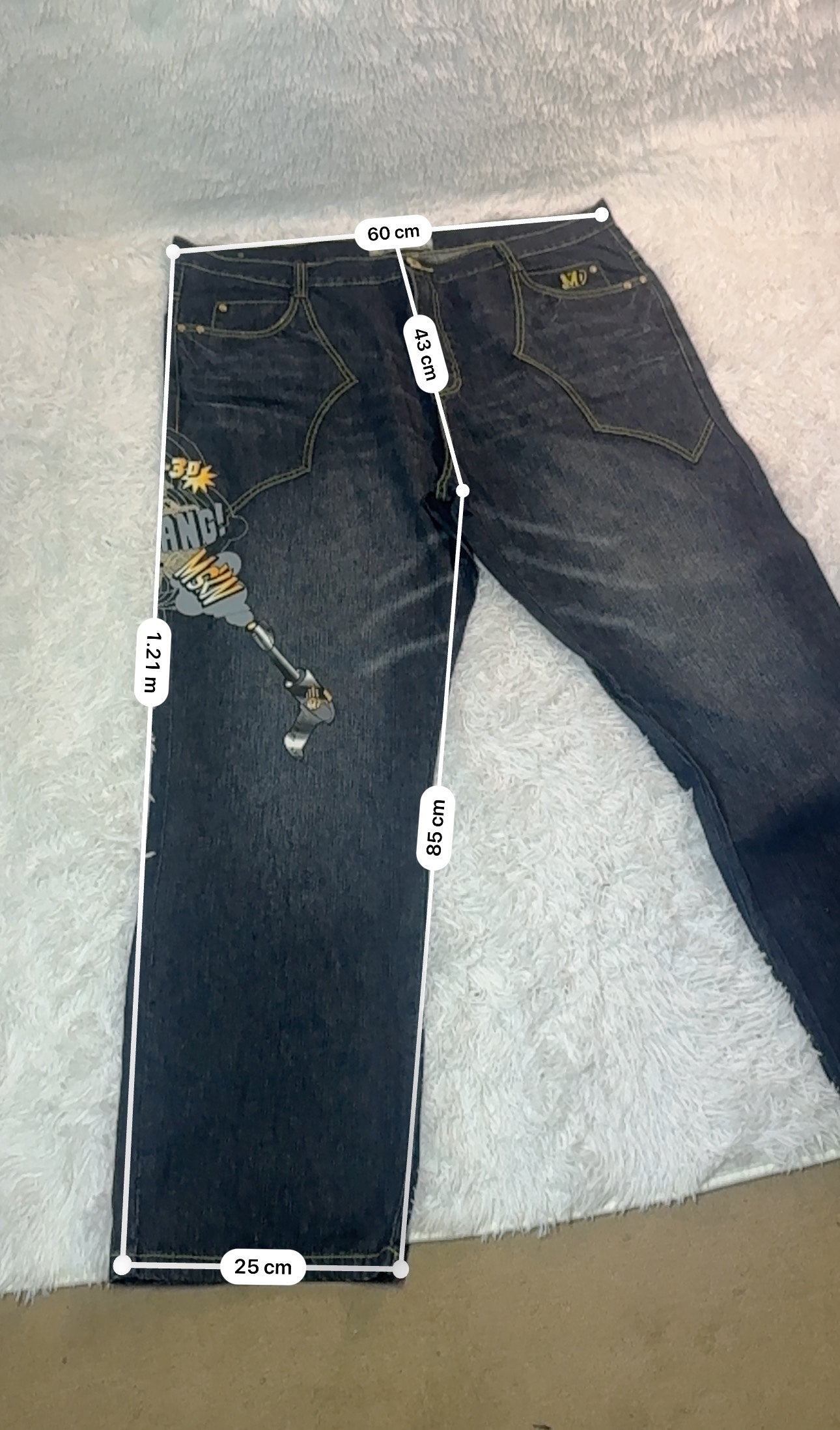 Jean Miskeen Originals “Future of Fashion” – Impression Robot 3D – Y2K Denim Rare - Taille FR 54