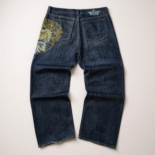 Jean Eight 732 – Broderie Aigle Doré Y2K – Délavage Vintage & Fit Large - Taille FR 52