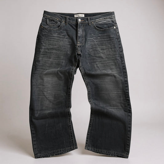 Jean wide Y2K “Pure Venom” gris délavé – broderie aile au dos FR52