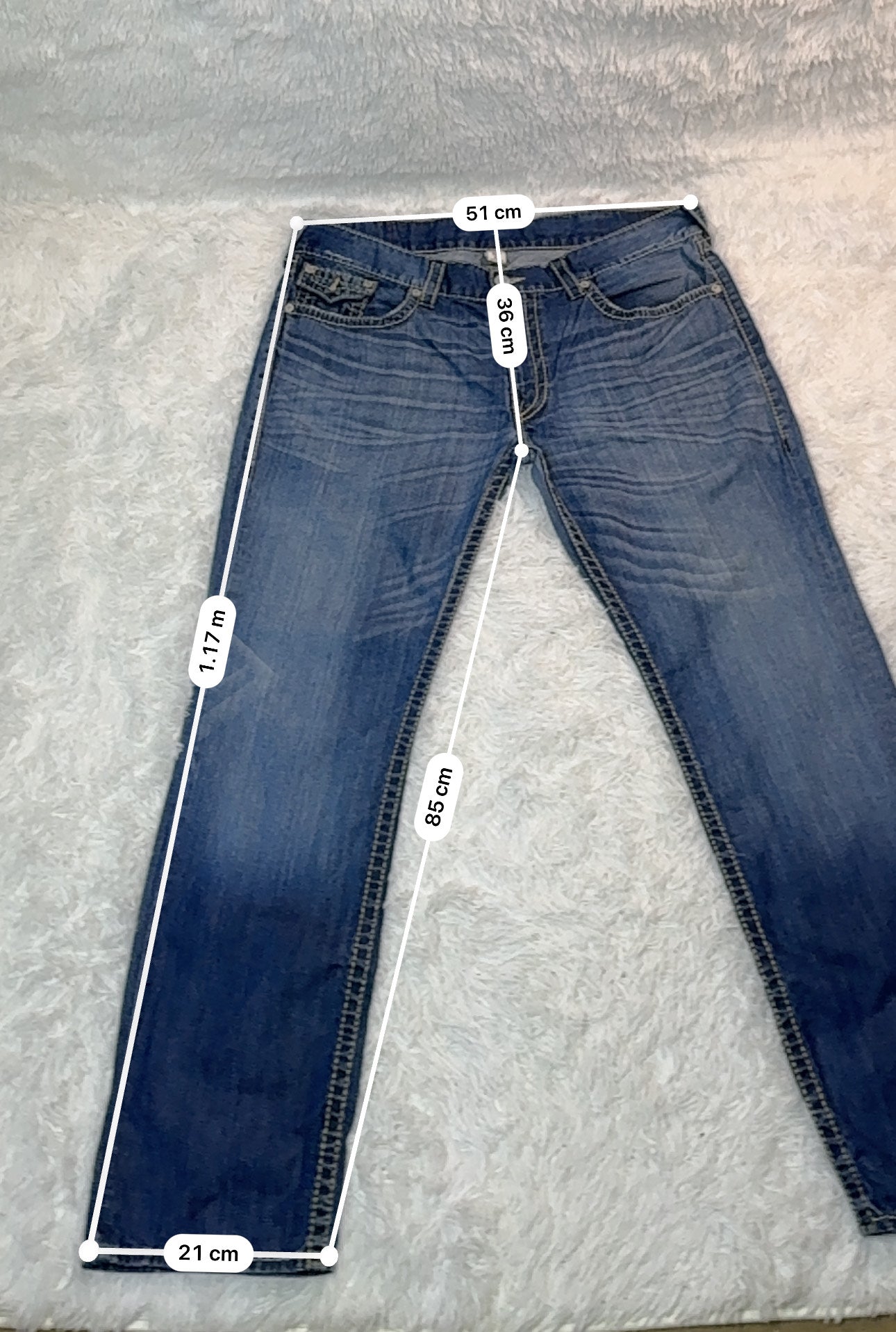 Jean True Religion “Section Slim” bleu moyen – made in Mexico (Taille FR 50)