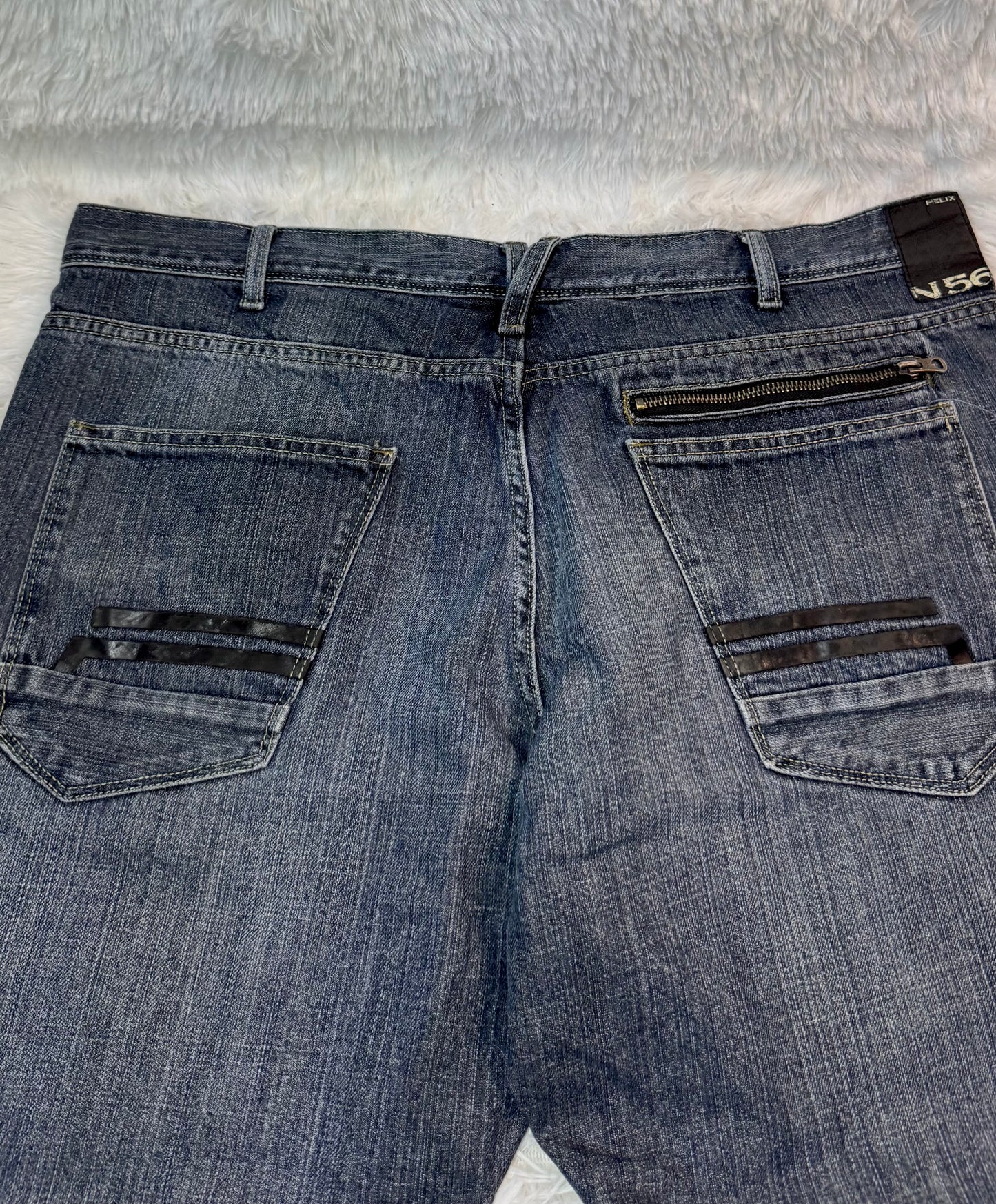 Jean Helix N56 – Low Straight – Détails Cuir & Zip - Taille FR 48