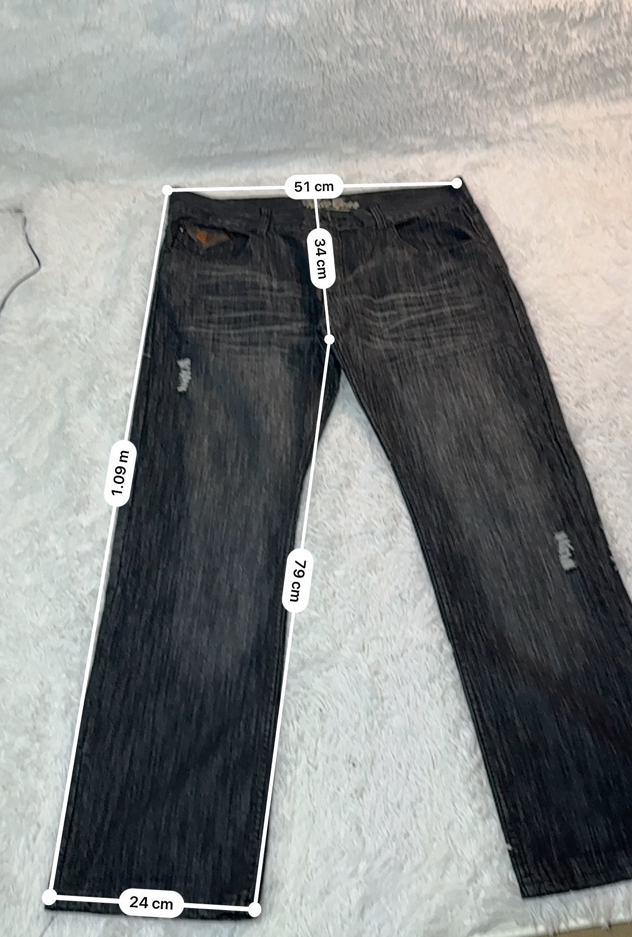 Jean Blue Gear – Délavage Foncé Vintage Y2K – Broderies & Détails Plaid - Taille FR 50