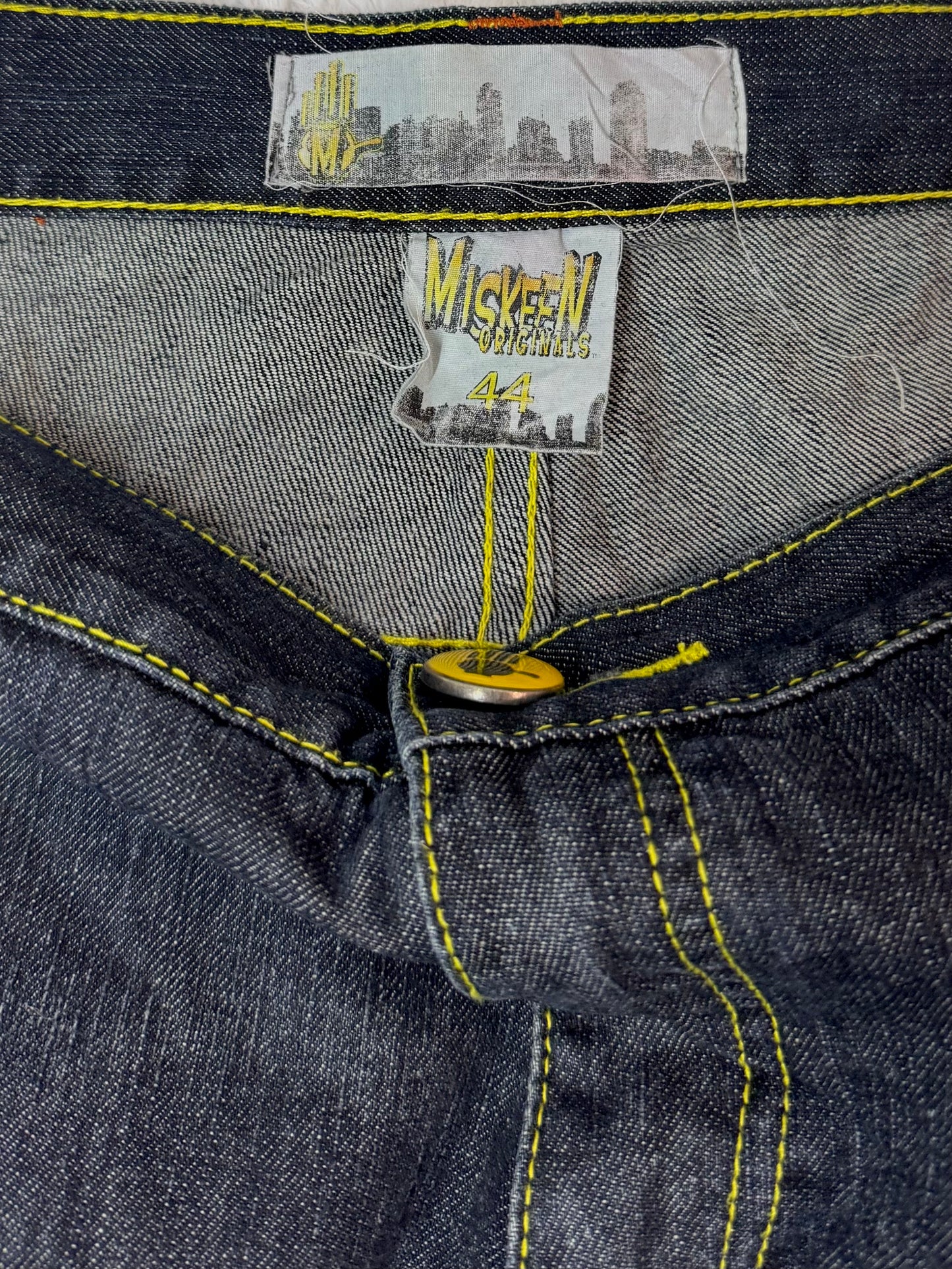 Jean Miskeen Originals “Future of Fashion” – Impression Robot 3D – Y2K Denim Rare - Taille FR 54