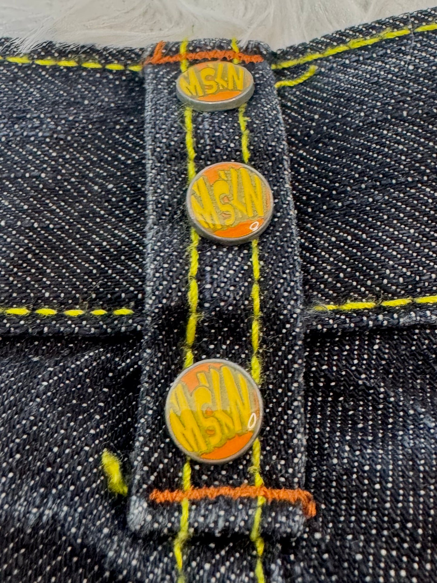 Jean Miskeen Originals “Future of Fashion” – Impression Robot 3D – Y2K Denim Rare - Taille FR 54