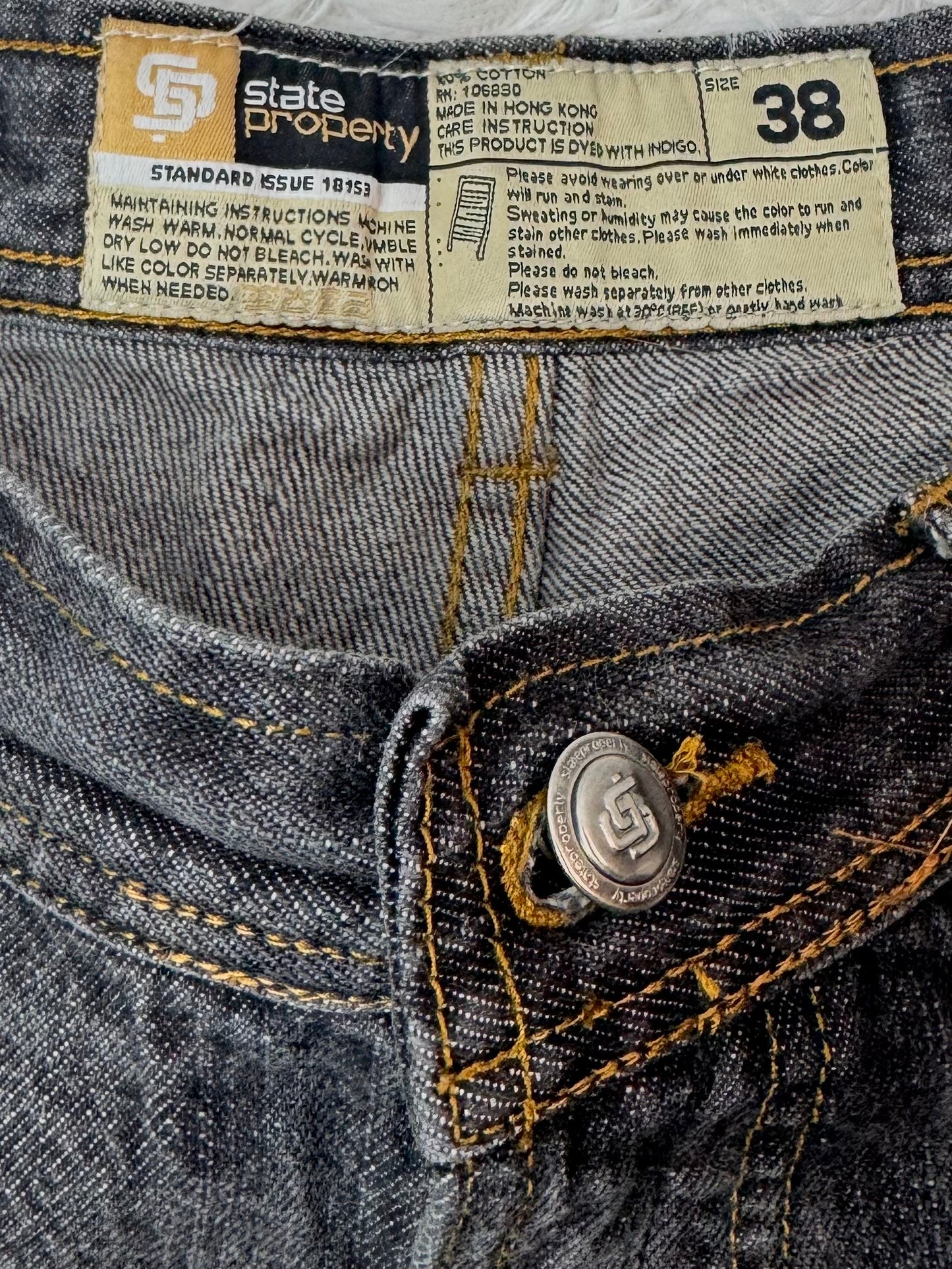 Jean State Property – Cargo Wide Fit / Délavage Foncé Vintage - Taille FR 48