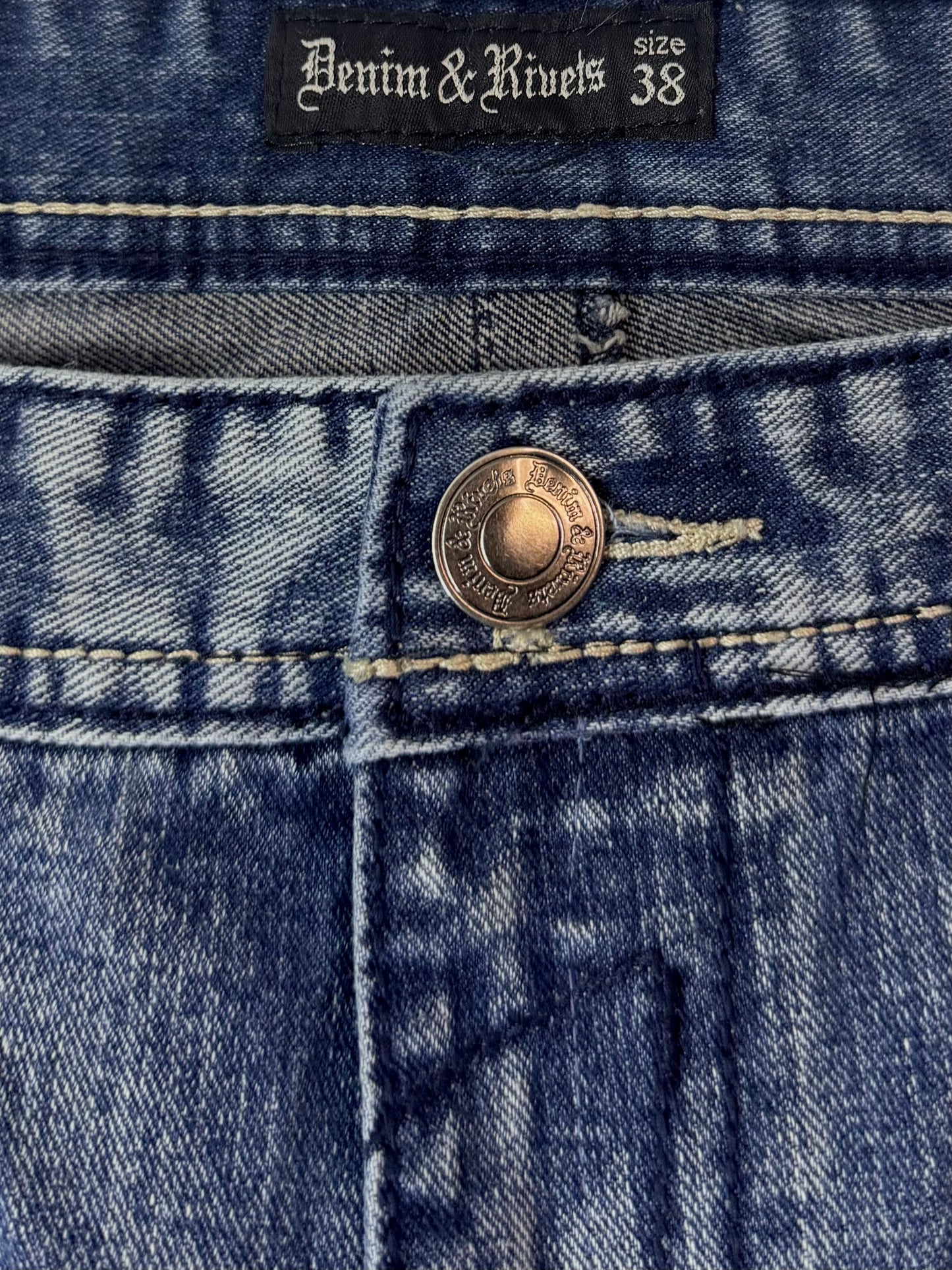 Jean Denim & Rivets – Brodé Western / Délavage Bleu Vintage - Taille FR 48