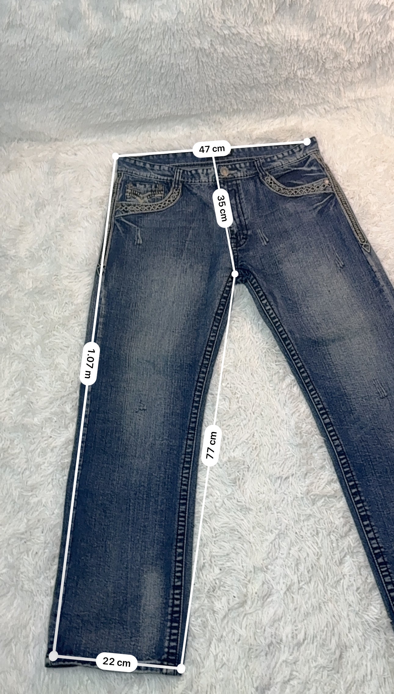 Jean Denim & Rivets – Brodé Western / Délavage Bleu Vintage - Taille FR 48
