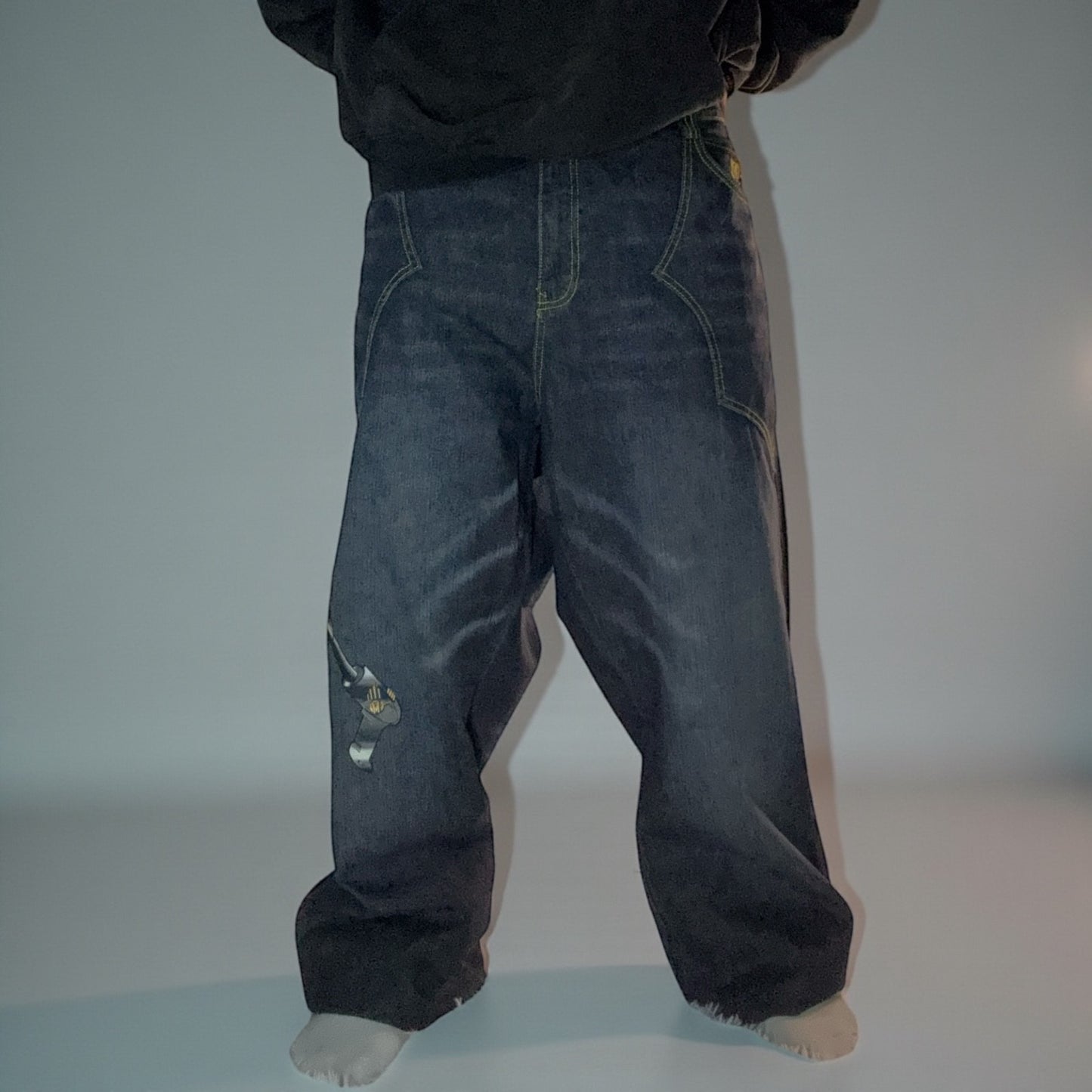 Jean Miskeen Originals “Future of Fashion” – Impression Robot 3D – Y2K Denim Rare - Taille FR 54