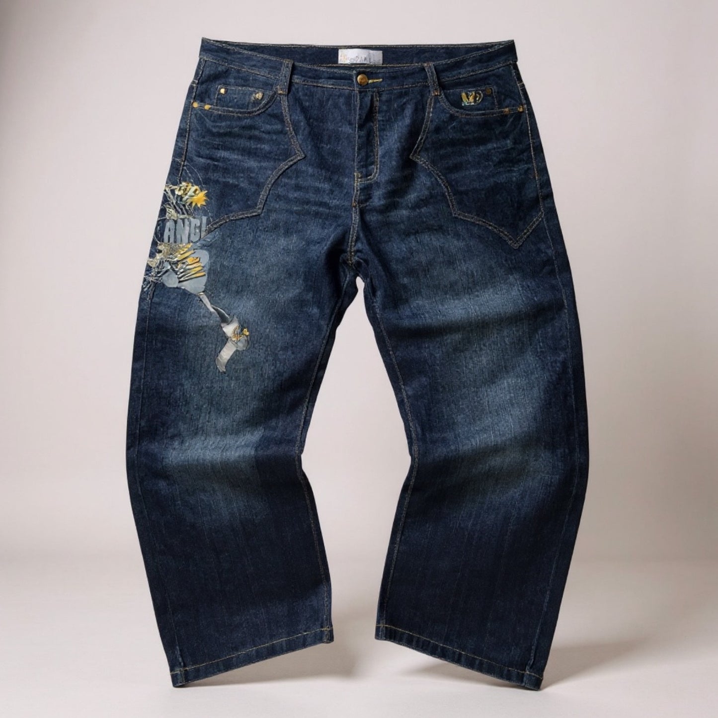 Jean Miskeen Originals “Future of Fashion” – Impression Robot 3D – Y2K Denim Rare - Taille FR 54