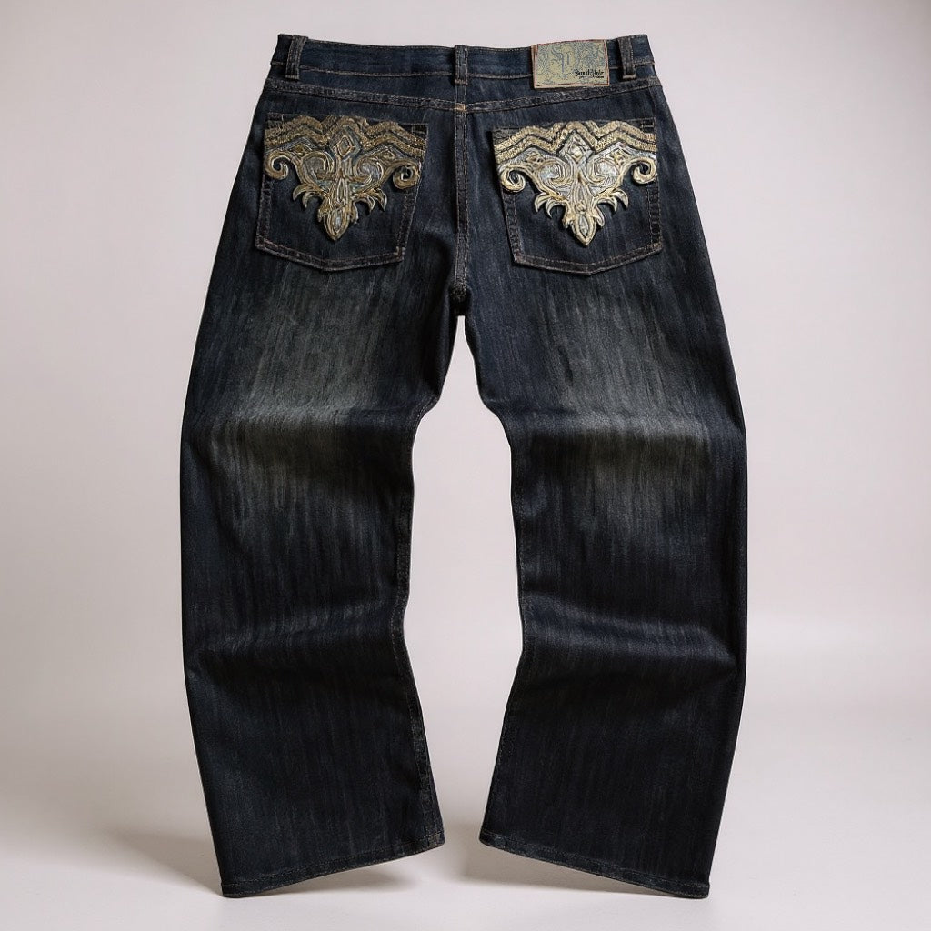 Jean Southpole Premium – Broderies Gold / Coupe Large Vintage Y2K - Taille FR 44