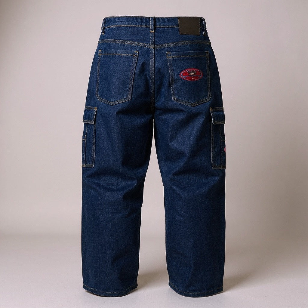 Jean Cargo Wake Jeans – Coupe Large – Délavage Bleu Foncé - Taille FR 42