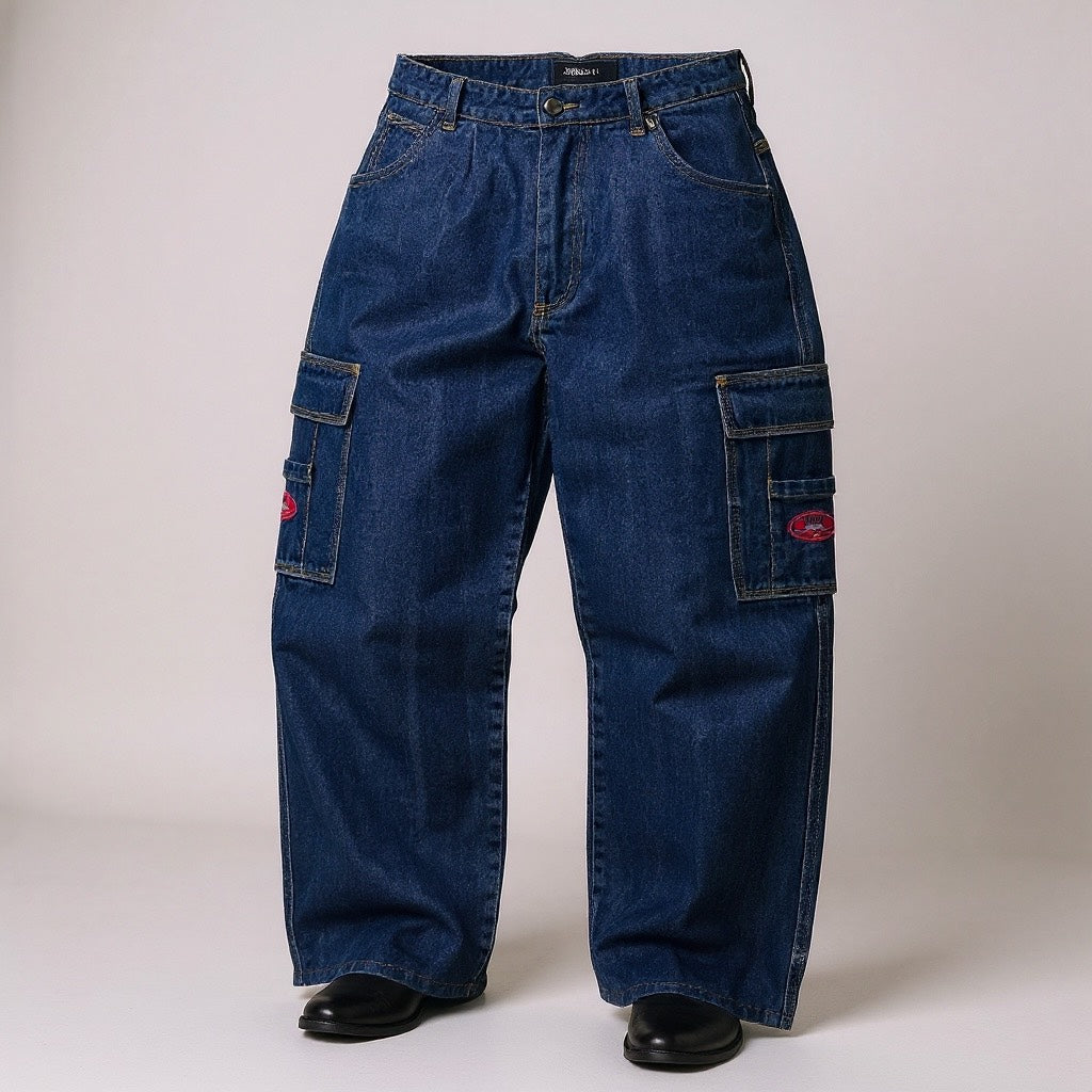 Jean Cargo Wake Jeans – Coupe Large – Délavage Bleu Foncé - Taille FR 42