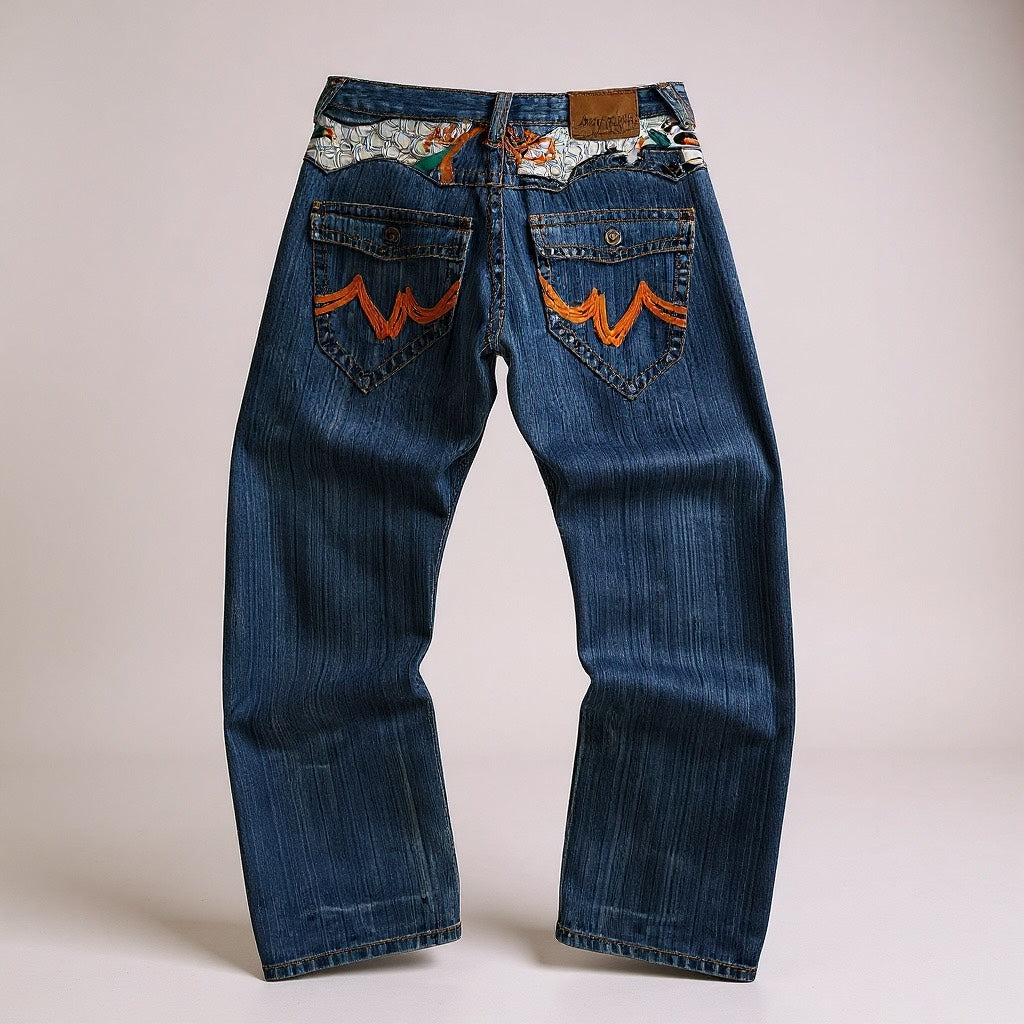 Jean Imperial Junkie – Brodé Dragon / Délavage Bleu Clair Vintage - Taille FR 42
