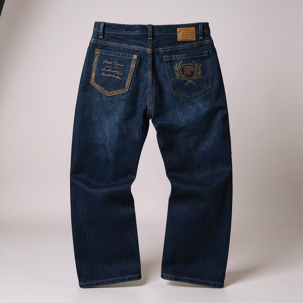 Jean Phat Farm – Brodé P Crest / Denim Brut Vintage - Taille FR 50